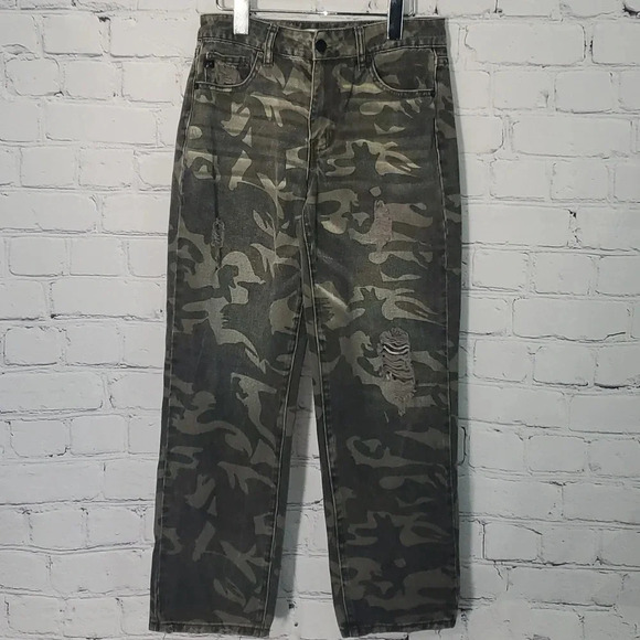 KanCan Green Camouflage Distressed Jeans 5/26 - Picture 1 of 13